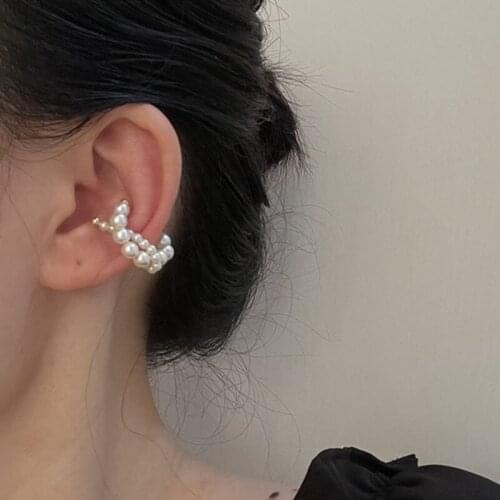 Korean Fashion Gold Circle Adjustable Cross Pearl Ear Cuff Clip on Faux Earrings for Women Girl Lovely Cute Earcuff Jewellry