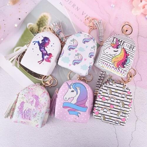 Cartoon Unicorn coin purses women wallets small cute kawaii card holder key money bags for girls ladies purse kids children