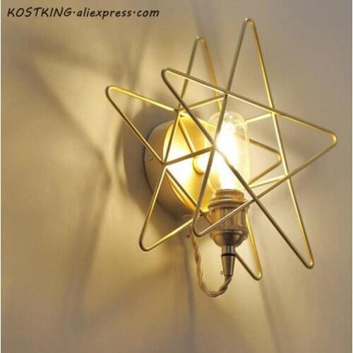 KOSTKING Liser Golden five pointed star Bedside lamp modern fashion Bedroom wall lamp Iron Aisle corridor decoration