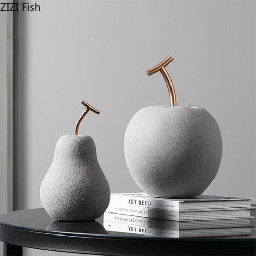 Creative Grey Pear Apple Statue Crafts Desktop Decoration Abstract Fruit Apple Pear Sculpture Countertop Living Room Home Decor
