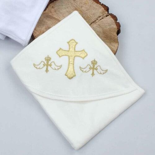 Cream Baptism Boy Girl Newborn Crucifix Hooded Drying Towel Rebirth Religious Ceremony Towel Babies Spiritual The Church