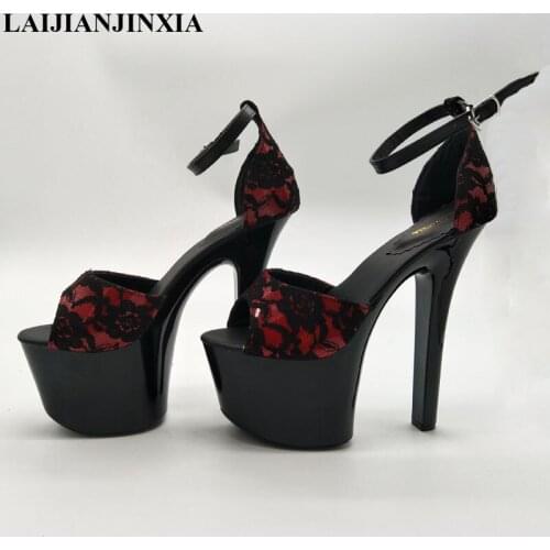 LAIJIANJINXIA Women Cut Out Sandals Shoes 17CM High Heel 7cm Platforms Night Pole Dance Performance /Star/Model Dance Shoes