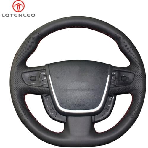 LQTENLEO Black Artificial Leather Hand-stitched Car Steering Wheel Cover For Peugeot 508 2011-2018 508 SW 2011-2018