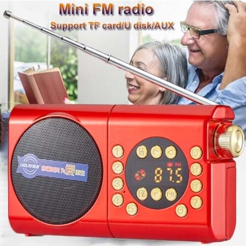 Mini FM Radio Portable Receiver Recorder Music Player with Dual TF Card Slot Support U Disk AUX Play Rechargeable