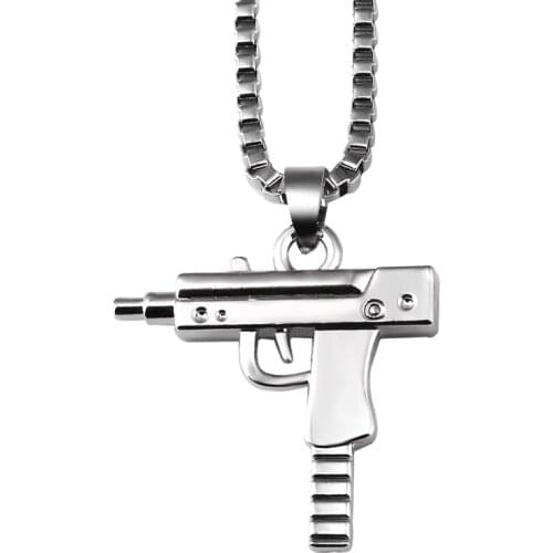 Fashion UZI GUN Shape Pendant Necklace For Men Boy Stainless Steel Hip Hop Army Chain Link Necklaces Male Jewelry