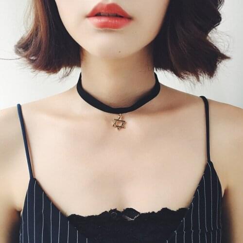 Fashion jewelry accessories metal star black velvet choker necklace