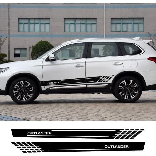 2PCS Car Styling Door Side Skirt Stripes Vinyl Stickers For Mitsubishi Outlander Reflective Auto Decoration Decals Accessories