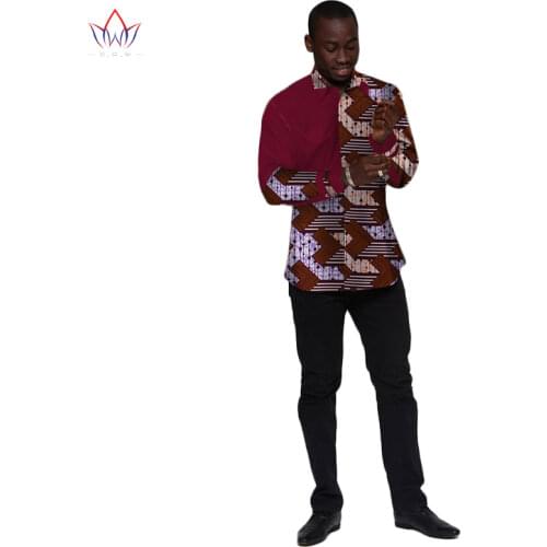 New Autumn 2020 African Shirt for Men Dashiki Long Sleeve Plus Size African Clothes Patchwork Casual Style Men Shirt BRW WYN430