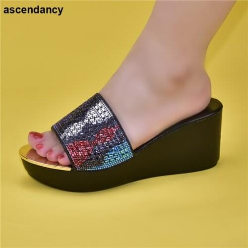 2021 New African Nigerian Evening Dress Wedding Luxury Diamond High Grade Diamond Womens Slippers Shoes for Wedding Women