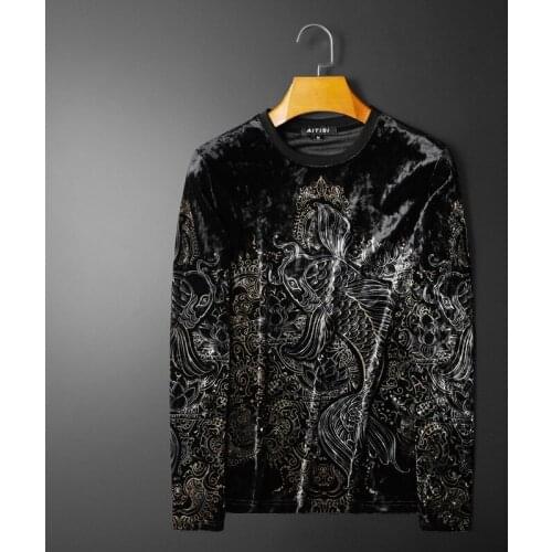 New autumn and winter new mens gold velvet carp long-sleeved bottoming shirt mens gold velvet long-sleeved round neck long-sle