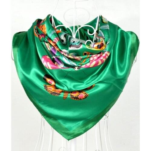 New Design China Style Female Large Square Silk Scarf Printed Hot Sale Butterfly Pattern Green Scarves Wraps Winter Women Cape