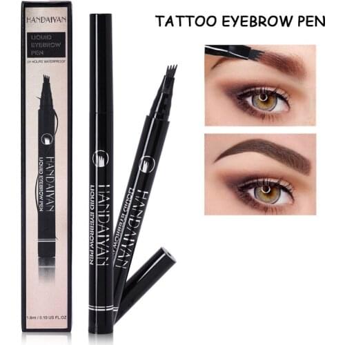 New 4-TIP BROW Liquid Eyebrow Pencil Waterproof Microblading Fork Tip Fine Sketch Eye Brow Tattoo Tint Pen Korean Cosmetics
