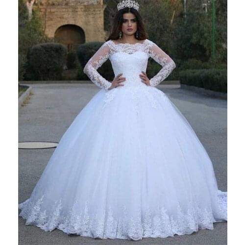 NUOXIFANG Vintage White Lace Appliques Long Sleeves Cheap Wedding Dresses Ball Gown Wedding Gowns Bridal Dress vestido de noiva