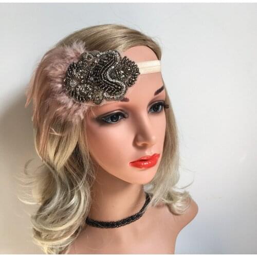 Gatsby Headpiece in Peach Pink Gatsby Headband Flapper Headband 1920s Headpiece Roaring 20s Headband Twenties Headband Feather