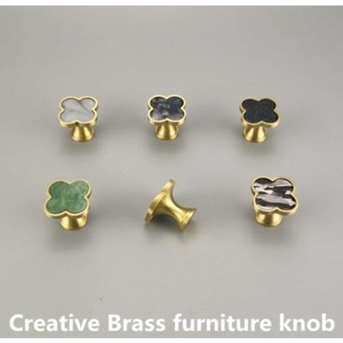 Simple Fashion Craeative Flower Brass Furniture Hardware Handle Shell crystal marble drawer cupboard tv cabinet Small knop pull