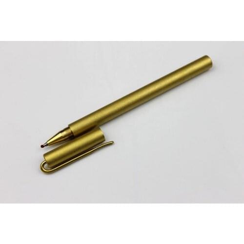 5 pcs /lot Handmade Frosted Clip Brass Pen, Solid Portable Pocket Copper Signature Pen Tactical Pen Self Defense EDC Gel Pen