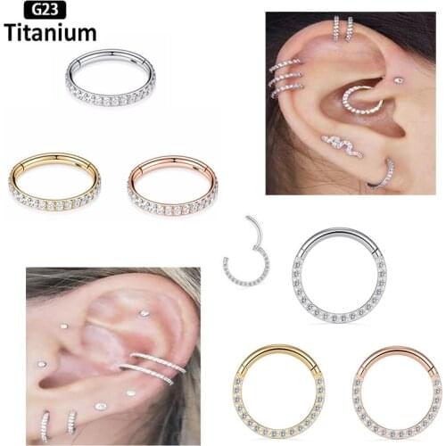 10PS/lot G23 Titanium Piercing Zircon Stone Hight Segment Rings Open Small Septum Piercing Nose Earrings Fashion Body Jewelry