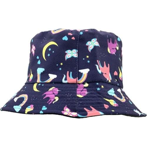 Casual Sun Hat Cute Bucket Hat Women Cartoon Unicorn Bob Hat Hip Hop rainbow Fishing Cap Summer Panama Fisherman Hat