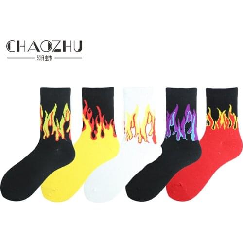 CHAOZHU Hip Hop Dance Street Cool Boys Girls Snap Fire Socks 5 Colors Black White Harajuku Cotton Casual Fashion Calcetines