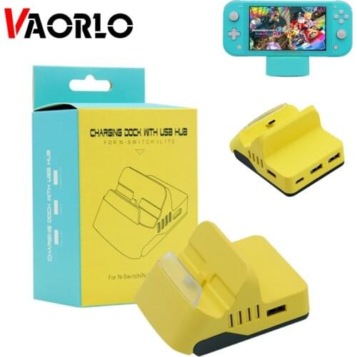 VAORLO For Nintendo Switch/Switch Lite Dock Stand Universal Adjustable USB Type-C Charging Charger Base Stand With 4 USB HUB