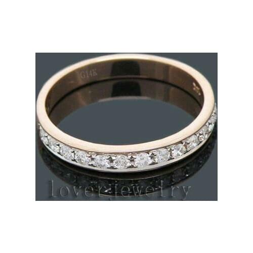 Vintage Nice! Solid 14Kt Rose Gold 0.30Ct Pave Diamond Band Wedding Ring For Sale