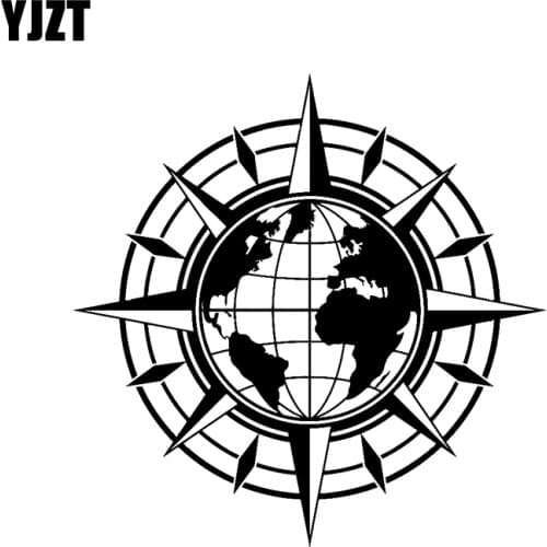 YJZT 18.5CM*18.5CM Vinyl Wall Decal Map Of World Compass Travel Globe Earth Car Stickers Black Silver C10-01169