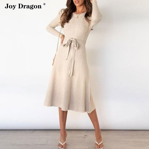 Women Long Sleeve Knit Skirts Autumn New Fashion Retro Elegant Slim Office Pullovers Female Party Bodycon Casual Plus Size Dress