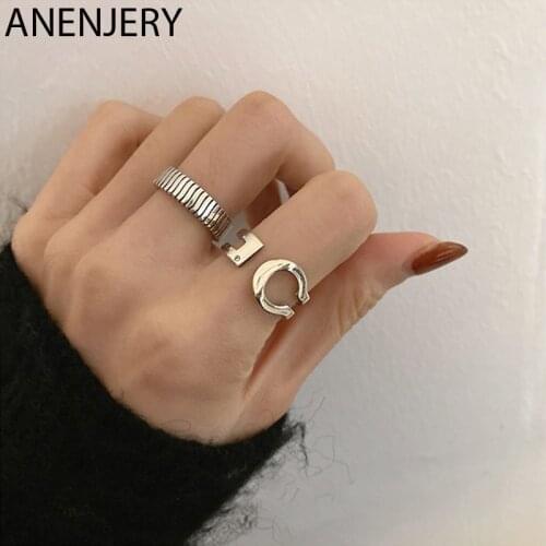 ANENJERY 925 Sterling Silver Twist Geometric Rings For Women Trendy Cool Accessories Combination Rings