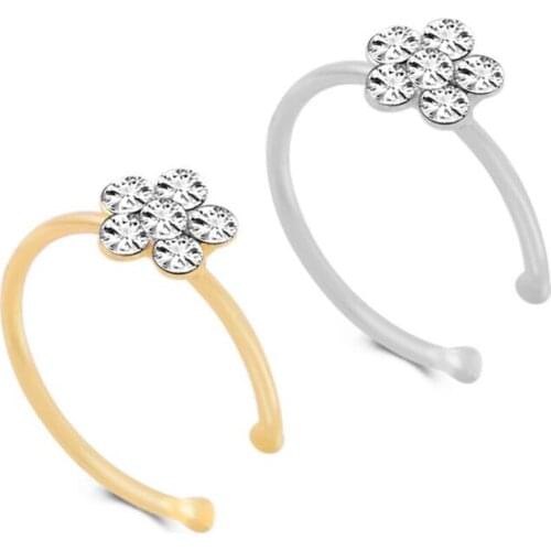 1 piece 20G 0.8mm Stainless Steel Circular Barbells Hoop Nose Ring Crystal Flower Nose Rings Stud tragus Body Piercing Jewelry