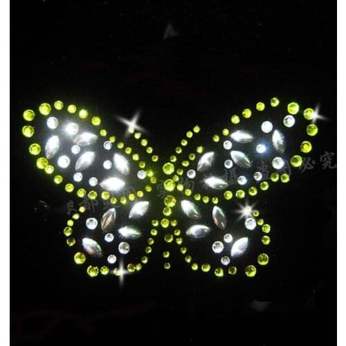 2pc/lot Little Butterfly design hot fix rhinestone iron on crystal transfers design patches for shirt bag shoes