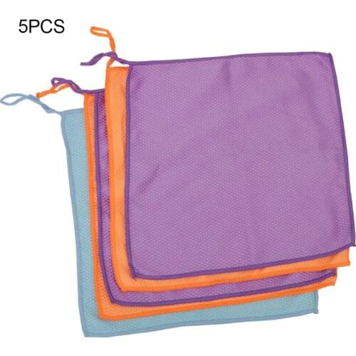 5pcs/set Microfiber Traceless Fish Scale Rag Dishcloth Lint Free Absorb Water Glass Cleaning Cloth For Windows Kitchen Mirrors