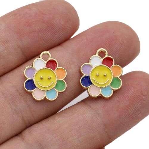 5Pcs Enamel Gold Color Colorful Flower Charm Pendant for Jewelry Making Earrings Bracelet Necklace Accessories DIY Findings