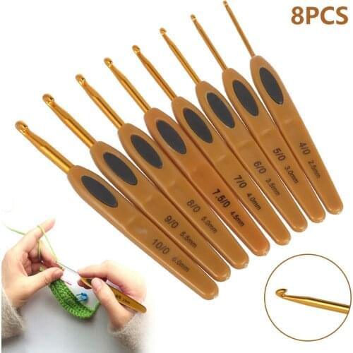 8pcs/set Soft Touch Crochet Hooks 2.5-6mm Aluminum Knitting Weave Craft Yarn Knitting Needles Portable Sweater Hand Sewing Tools