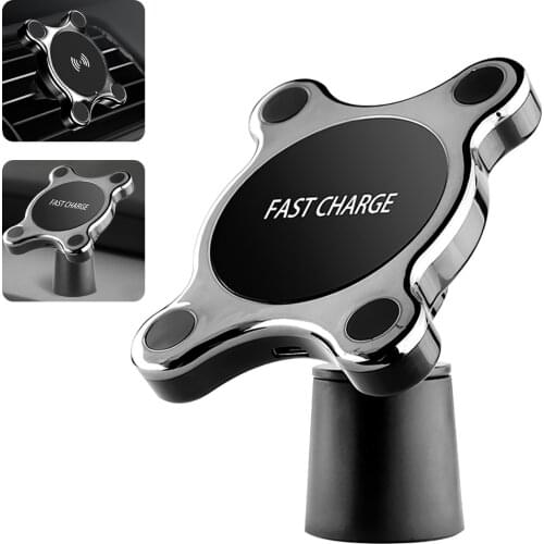 Wireless Car Charger 360 Degrees Rotation Joint Design Magnetic Phone Charging Holder with Stand In-car for Phone Samsung iOS