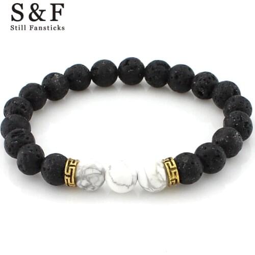 8mm Lava Stone Beads Bracelet Men Strand Bracelets For Women Handmade 2017 Men Jewelry Charm Cuff Wristband Adjustable Bileklik