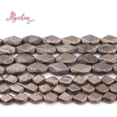 Faceted Rhombus Silvers Gray Pyrite Spacer Beads Natural Stone for DIY Women Necklace Bracelet Earrings Rings Jewelry Making 15"