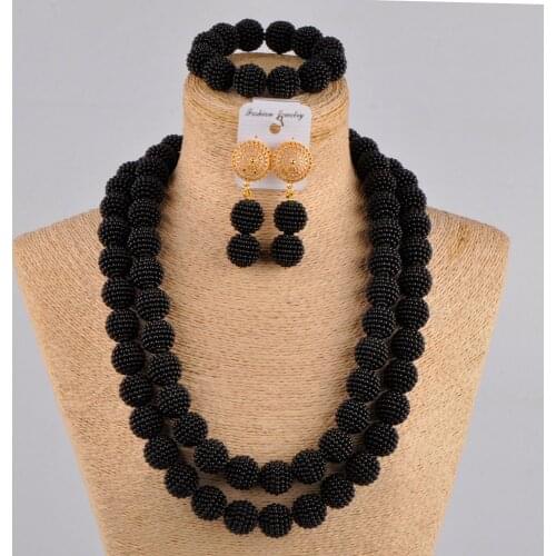 Graceful 24 inches black imitation pearl costume necklace african set nigerian wedding beads jewelry set