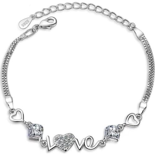 Exquisite Cute Heart Charm Link Chain BraceletsPave Cubic Zirconia Bracelet Fashion Party Jewelry Gifts for Women bijoux