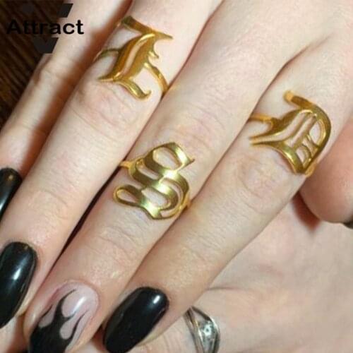 Fashion Old English Ring For Women A-Z Initial Rings Punk Jewelry Stainless Steel Alphabet Letter Couple Ring BFF Gifts