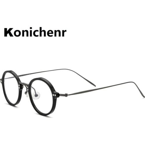 Konichenr Acetate Rim Round Glasses Frame Men 2021 New Vintage Optical Prescription Spectacles Women Titanium Temple Eyewear