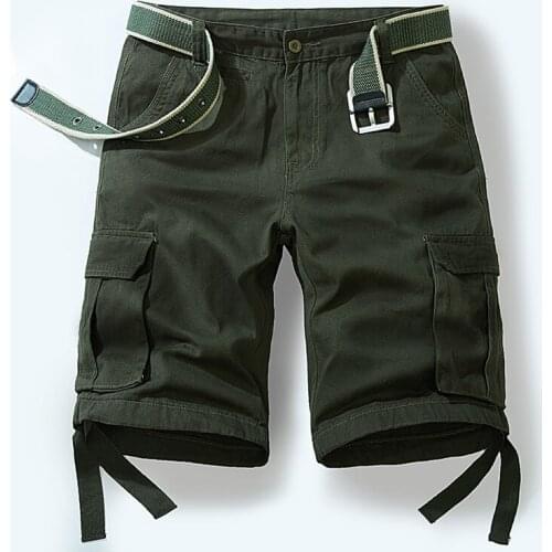 Summer mens ArmyGreen cargo Shorts pocket cotton plus size 6XL 7XL 8XL man casual Knee Length Bermuda Short Pants Men (No belt)