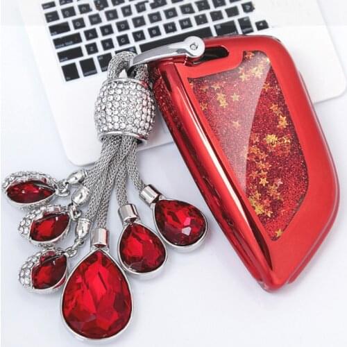 Funny Quicksand Soft TPU Key Case Cover For BMW 1 2 Series BMW X5 X6 X1 F48 F16 F15 Keys TPU Car Protection Cases Crystal chain