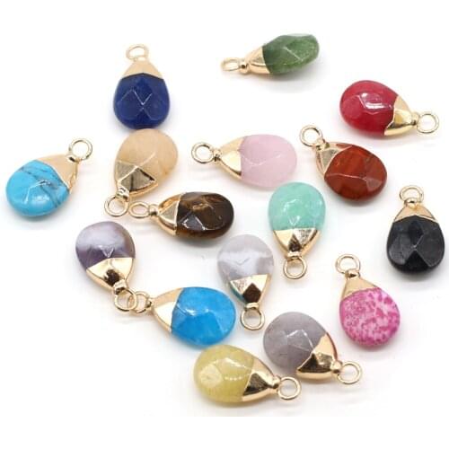 Natural Crystal Stone Pendant Faceted Waterdrop Amethysts Agates Turquoises Stone Charms for Jewelry Making Necklace Earring DIY