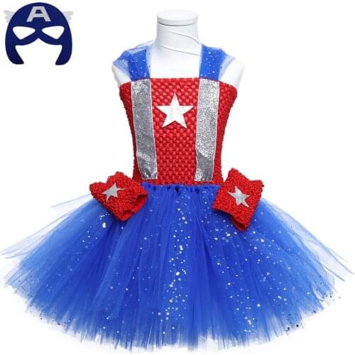 2021 New Royal Blue and Red Cartoon Cosplay Tutu Dresses Sparkly Tulle Children Kids Girls Party Outfits Set Children Clothes