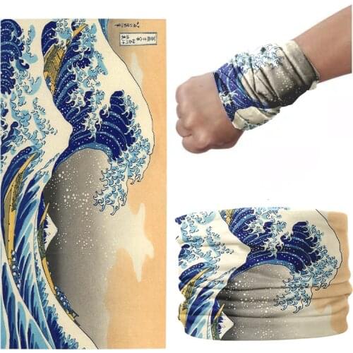 New Ukiyo-e Wave Face Cover Bandana Women Summer Sports Elastic Headband Neck Gaiter Dustproof Multifunctional Turban Head Wrap