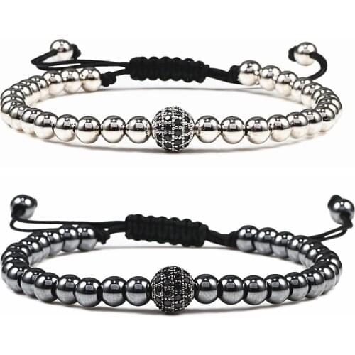 New Adjustable Men Bracelets 5mm Copper Beads 4 Color Fashion Pave CZ Disco Ball Handmade Charm Bracelet for Women Jewelry Gifts