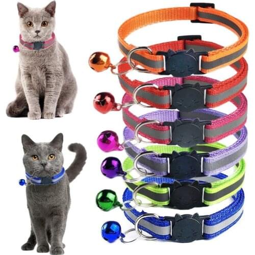 Safety Breakaway Cat Collar 12 Colors Reflective Nylon Pet Puppy Small Dog Kitten Cat Collar with Colorful Bell 19-32cm 1.0cm