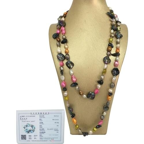 100% NATURE FRESHWATER PEARL NECKLACE,120 CM ,very fashion colors pearls,baroque shape pearl
