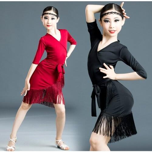 2020 New Children Latin Dance Dress Exercise Clothing Girls Summer Performance Competition Coctumes Bandage Tassel Dress
