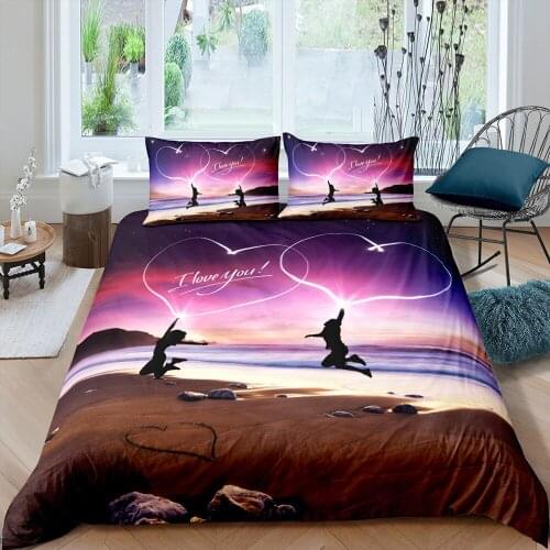 Seaside Bedding Set Love Creative Fashionable 3D Duvet Cover Romantic King Queen Twin Full Single Double Unique Design Bed Set